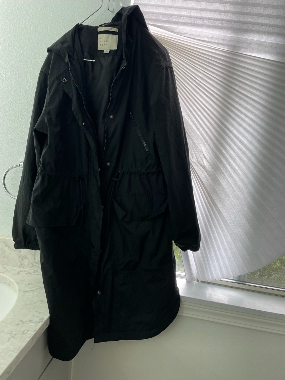 a new day Black Hooded Trench Coat